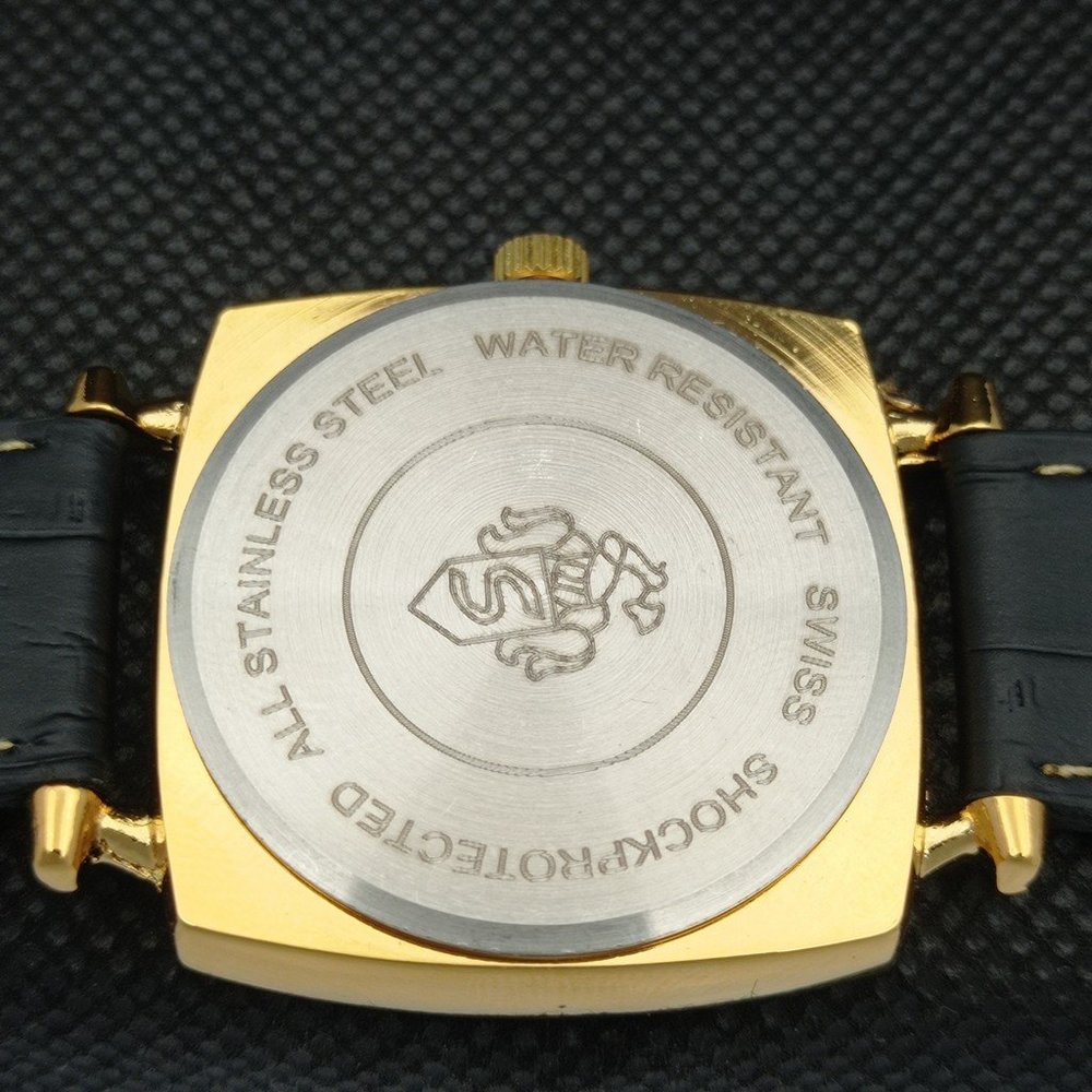 Vintage 1973 Square Henri Sandoz Manual Mens Gold Watch W/Green Face - Picture 8 of 8